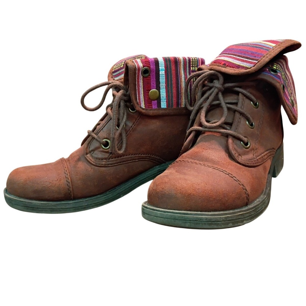 American Eagle Lace Up Boots Womens 8.5 Brown Fold Over Striped Cuff Combat